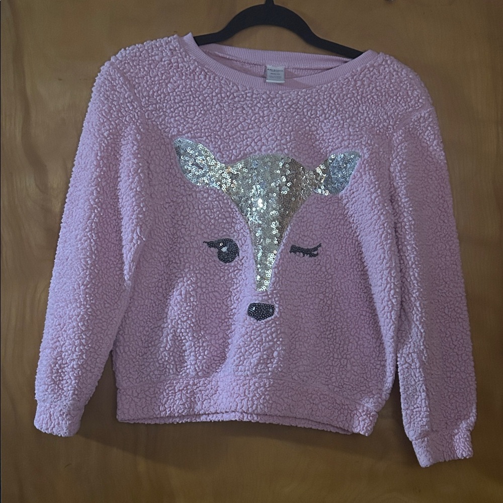 Arizona Jean Company Pink Fleece Sweater with Sequin Deer